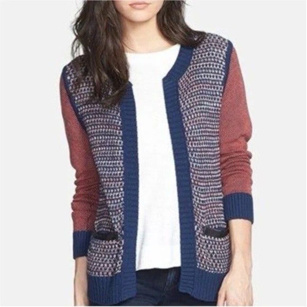 Ella Moss Womens XS Kate Contrast Sleeve Knit Open Front Cardigan Sweater
